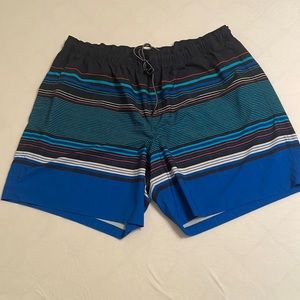 MENS BLUE STRIPED SWIM SHORTS